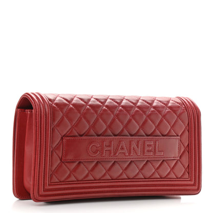 Chanel Lambskin Quilted Boy Flap Clutch Red 3 of 11