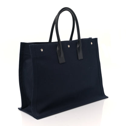 Saint Laurent Linen Calfskin Rive Gauche Tote Navy 3 of 8