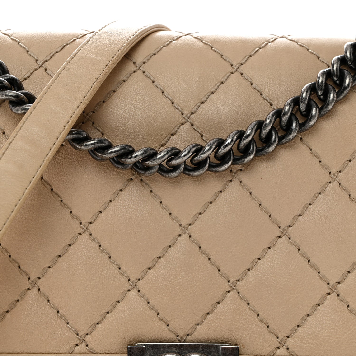 Chanel Calfskin Quilted Double Stitch New Medium Boy Flap Beige 8 of 12