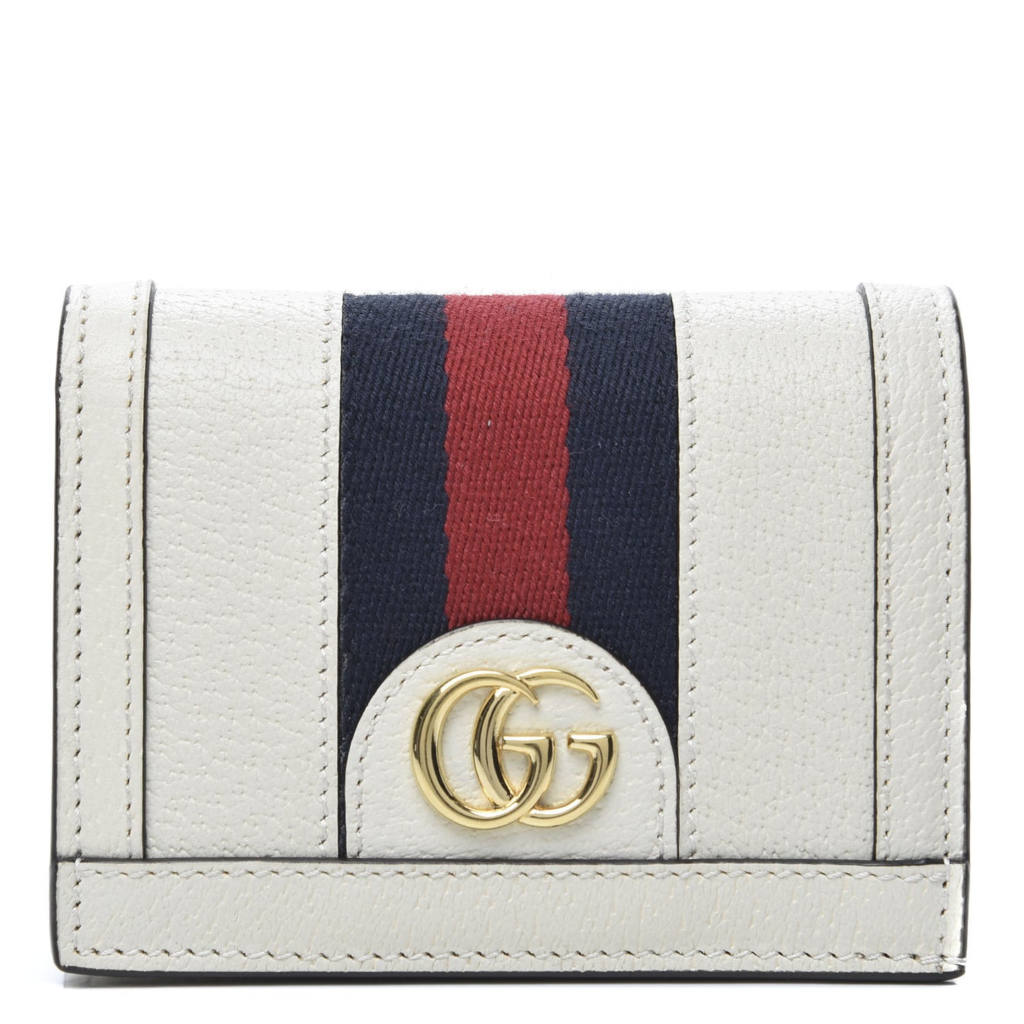 Textured Calfskin Web Ophidia Card Case Mystic White