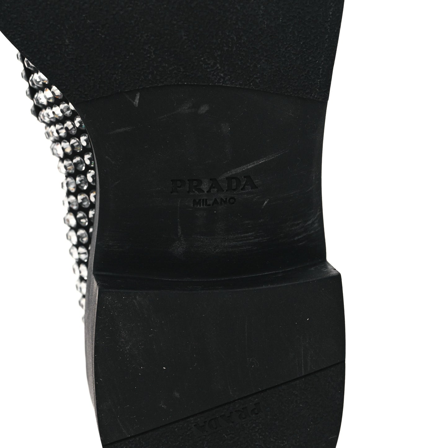 Satin Crystal Metal Triangle Logo 50mm Loafers 38 Cristal