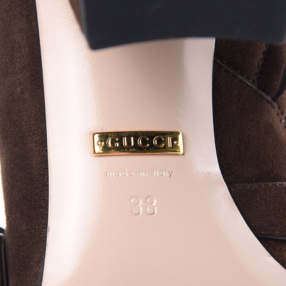 Gucci Kid Scamosciato GG Marmont Fringe 75mm Ankle Boots 38 Cocoa 7 of 9