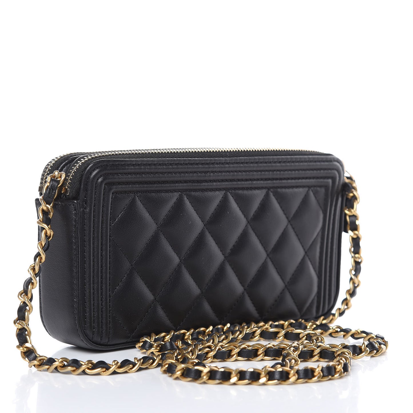 Lambskin Quilted Small Boy Clutch With Chain Black