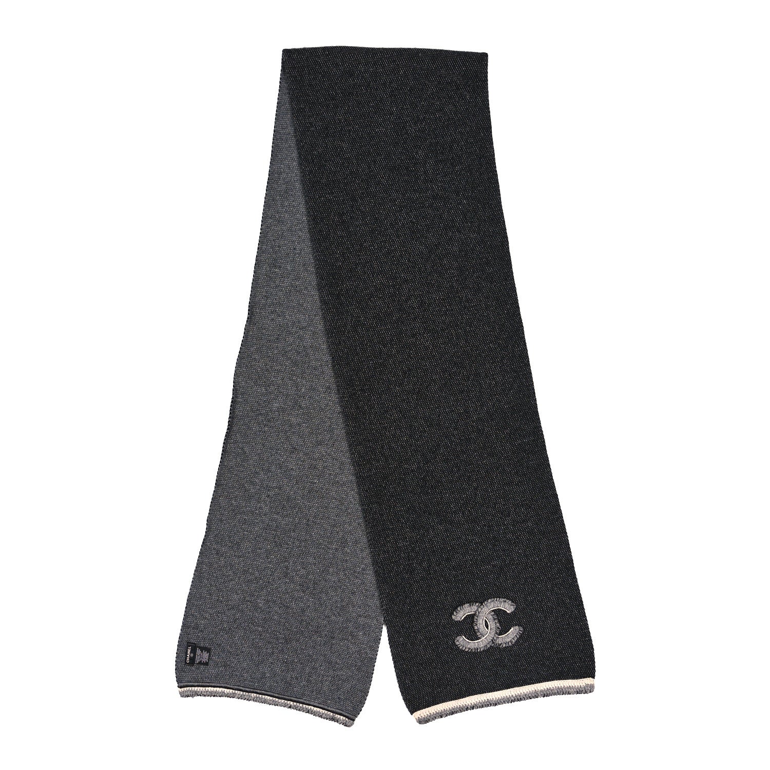 Chanel Cashmere Wool CC Stole Black White 1 of 3