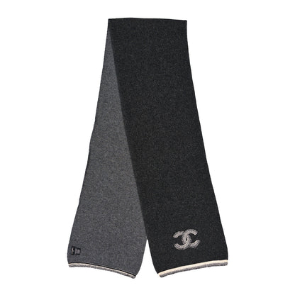 Chanel Cashmere Wool CC Stole Black White 1 of 3