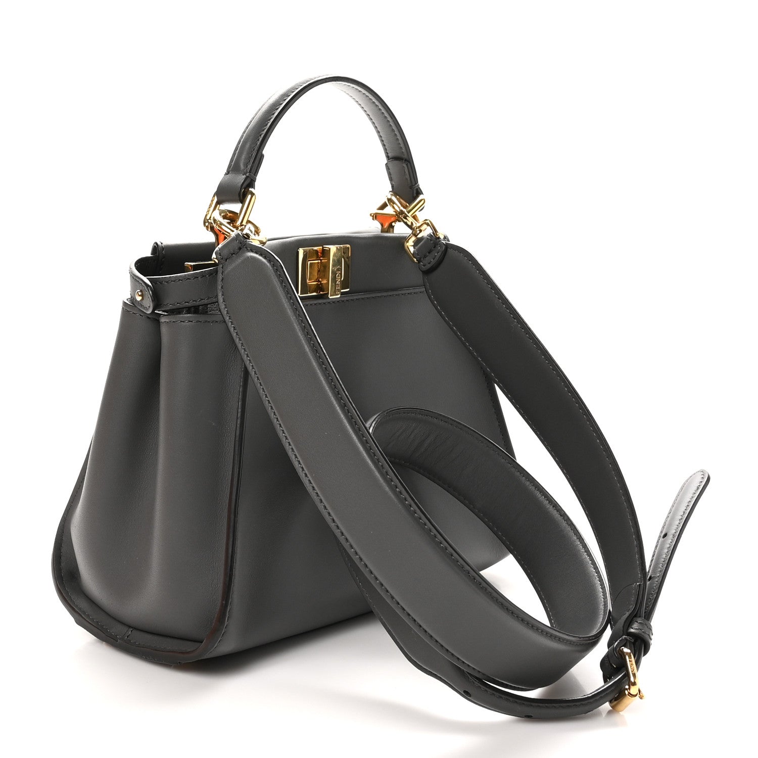 Fendi Vitello Seta Chenille FF Mini Peekaboo Iconic Satchel Anthracite Asfalto 3 of 11