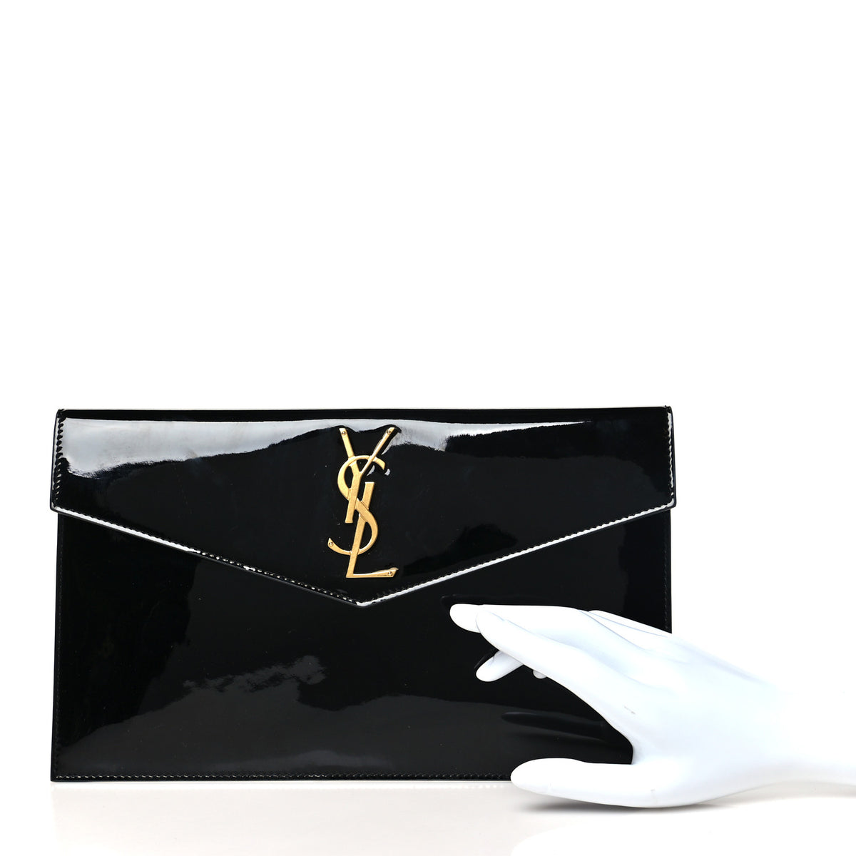 Patent Calfskin Monogram Uptown Clutch Black