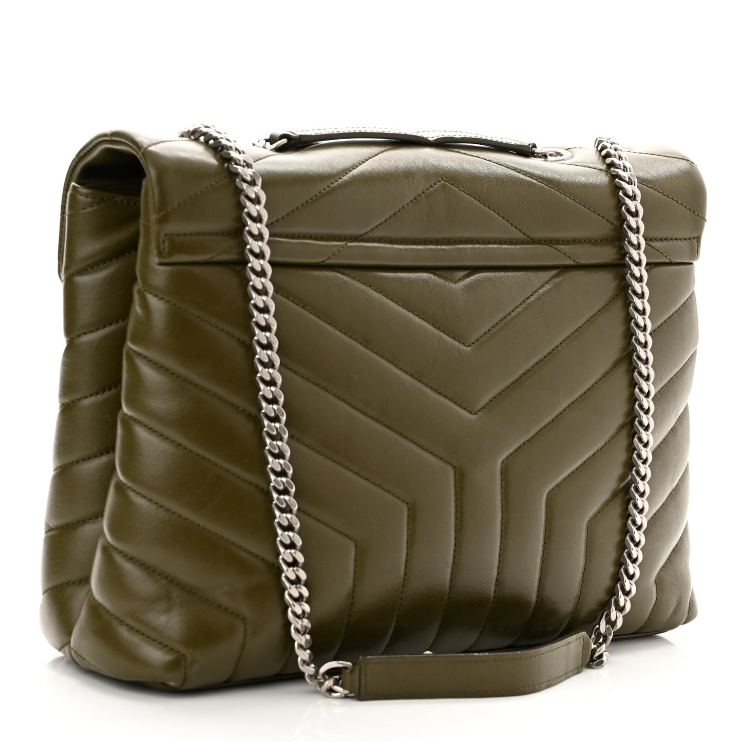 Calfskin Y Quilted Monogram Medium Loulou Chain Satchel Military Olive