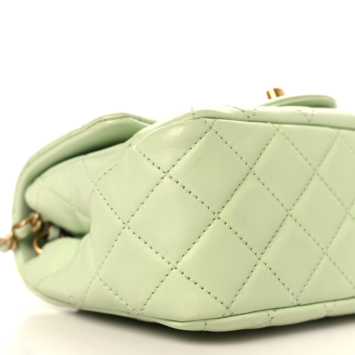 Lambskin Quilted Mini Pearl Crush Flap Light Green