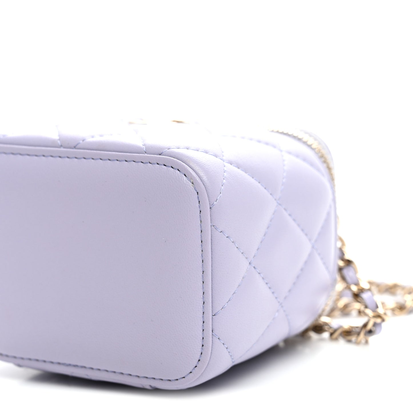 Lambskin Quilted Top Handle Mini Vanity Case With Chain Lilac