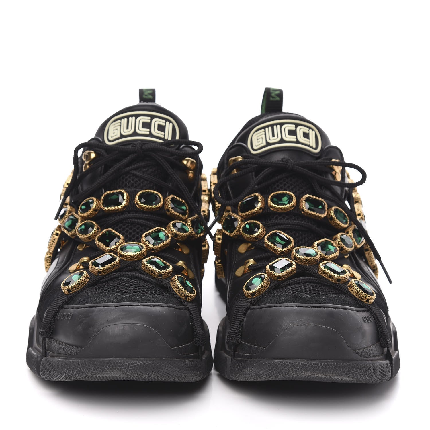Gucci X SEGA Mesh Suede Calfskin Removable Crystals Mens Flashtrek Sneakers 12 Black Silver 2 of 9