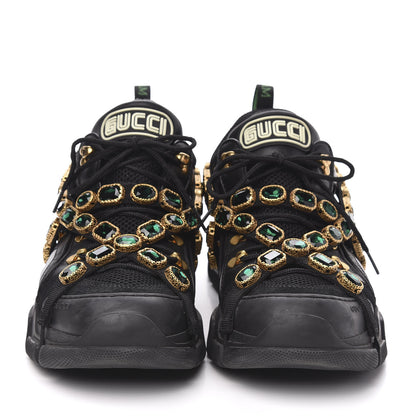 Gucci X SEGA Mesh Suede Calfskin Removable Crystals Mens Flashtrek Sneakers 12 Black Silver 2 of 9