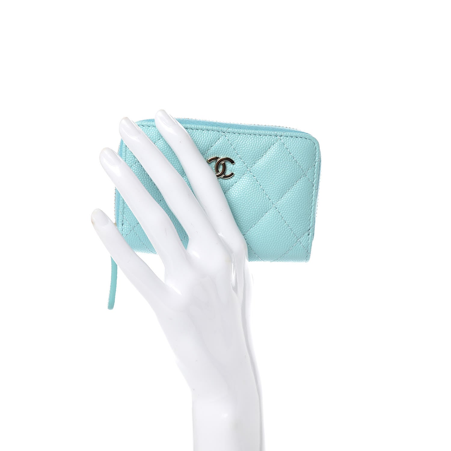 Chanel Caviar Quilted Zip Coin Purse Light Blue 2 of 10