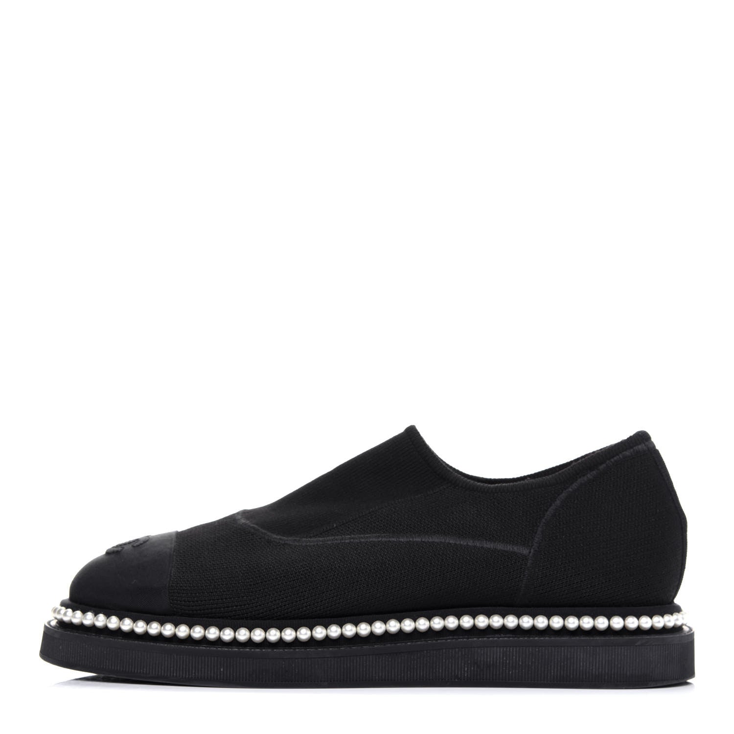Chanel Stretch Fabric Grosgrain Pearl Cap Toe CC Moccasin Loafers 39 Black 1 of 13