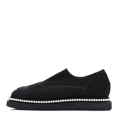 Chanel Stretch Fabric Grosgrain Pearl Cap Toe CC Moccasin Loafers 39 Black 1 of 13