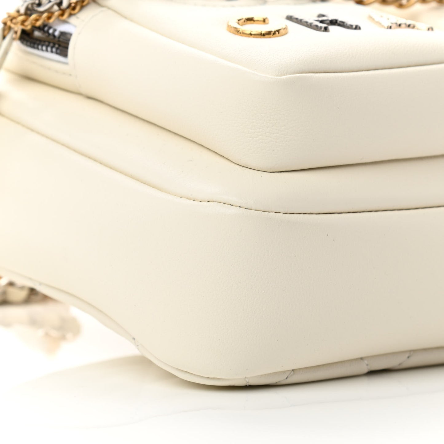 Calfskin Quilted Small Camera Case White