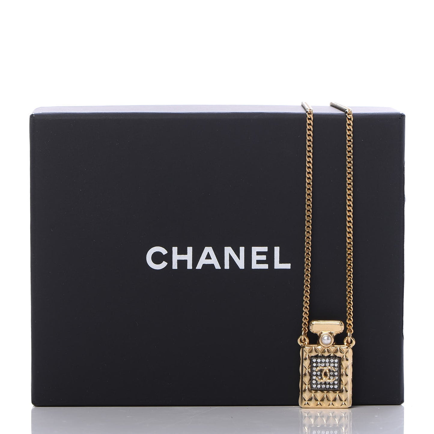 Crystal Pearl Perfume Bottle CC Necklace Gold