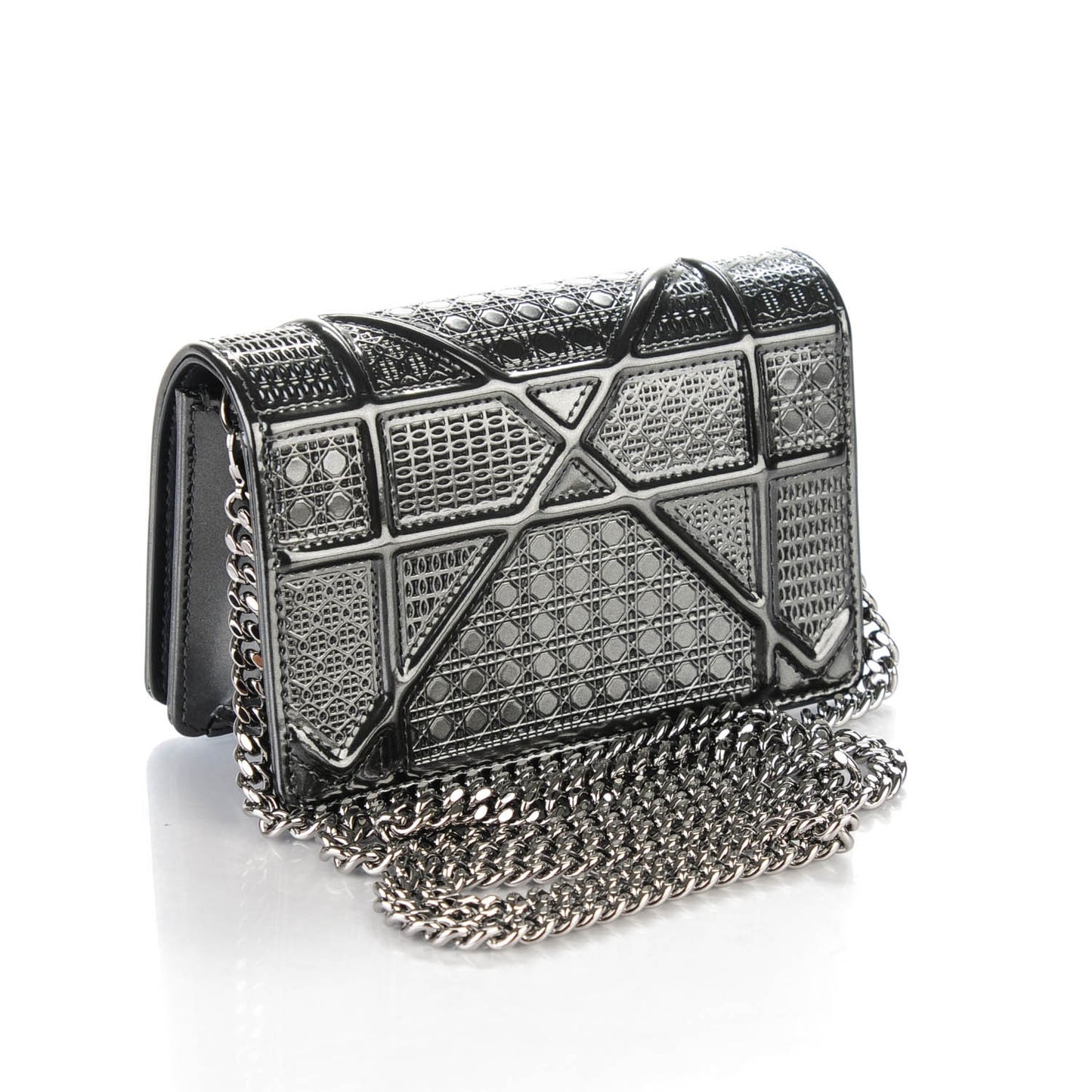 Metallic Patent Micro-Cannage Baby Diorama Flap Bag Onyx Black
