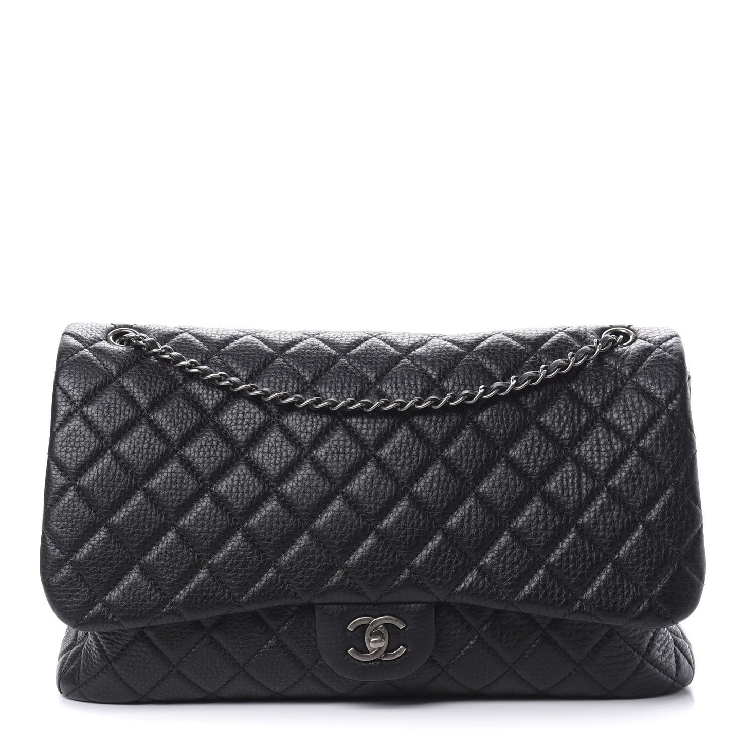Calfskin Quilted XXL Travel Flap Bag Black