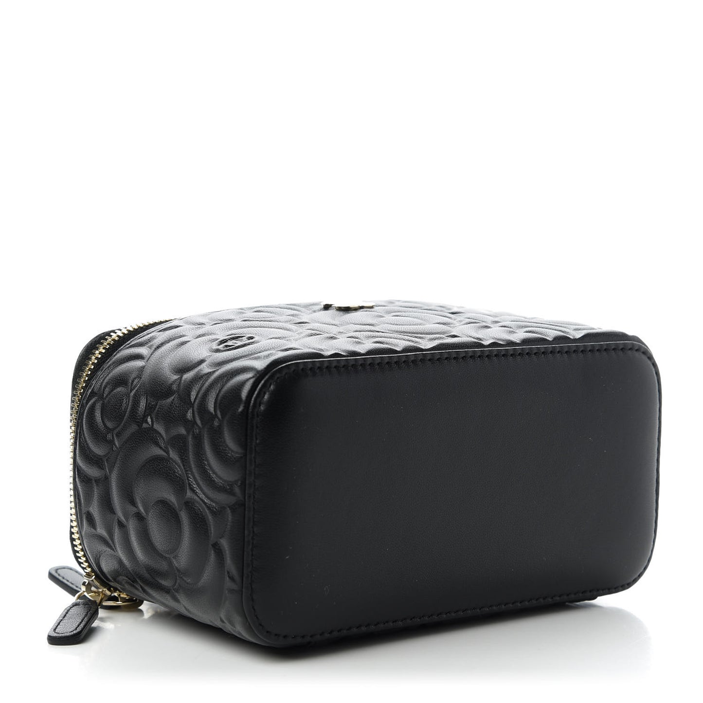 Lambskin Camellia Embossed Small Vanity Case With Chain Black
