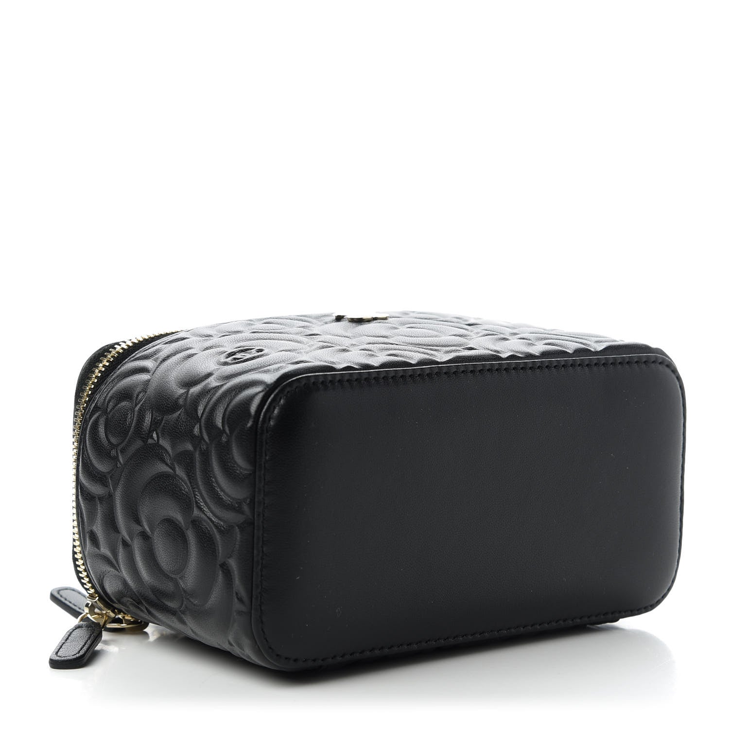Chanel Lambskin Camellia Embossed Small Vanity Case With Chain Black 4 of 11