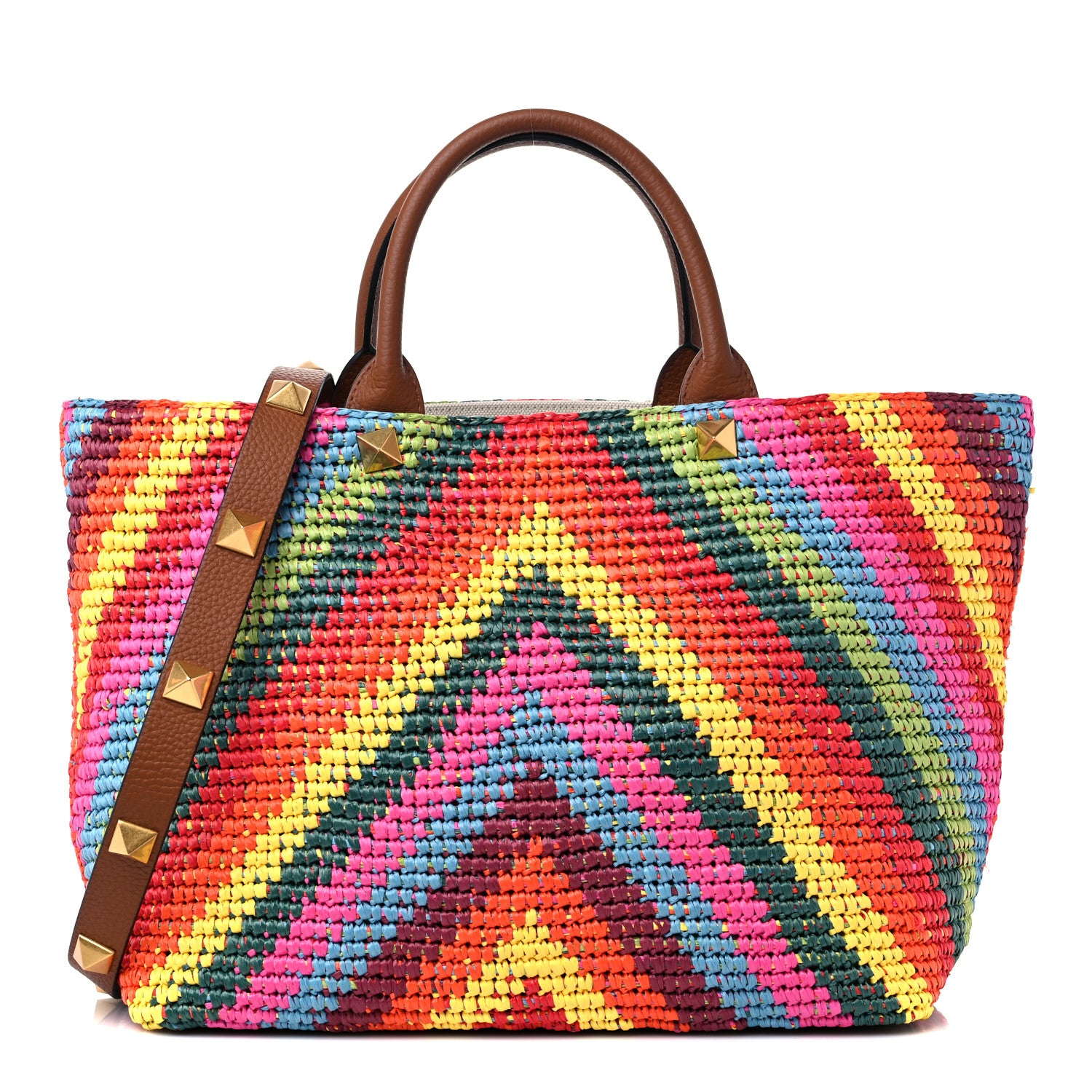 Valentino Garavani Raffia Calfskin Rockstud Summer Tote Multicolor 1 of 10