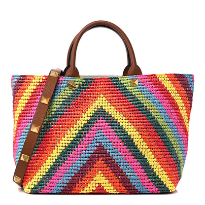 Valentino Garavani Raffia Calfskin Rockstud Summer Tote Multicolor 1 of 10