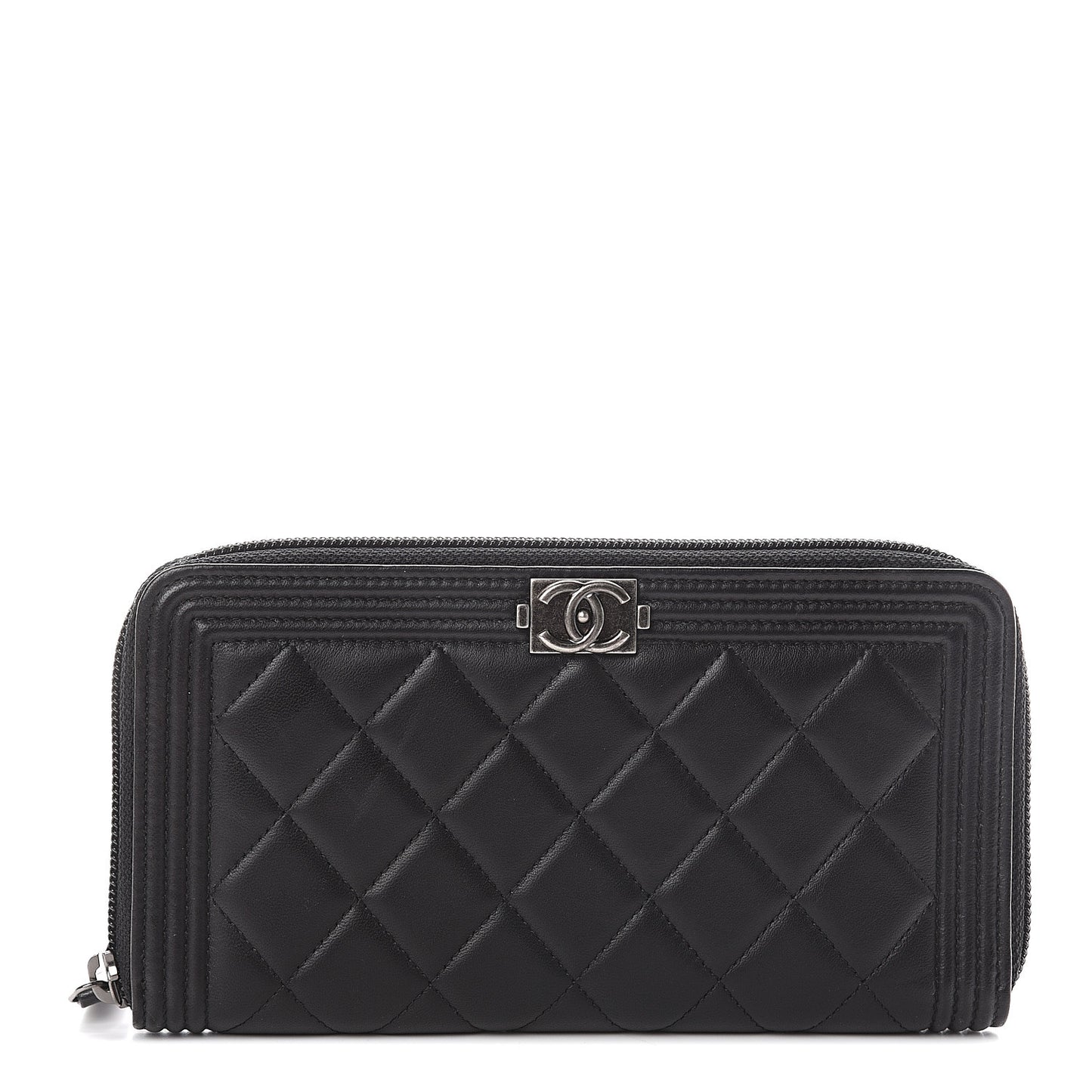 Lambskin Quilted Small Boy Zip Around Wallet Black