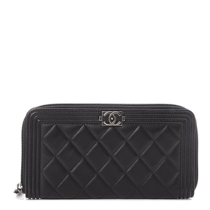 Chanel Lambskin Quilted Small Boy Zip Around Wallet Black 1 of 7
