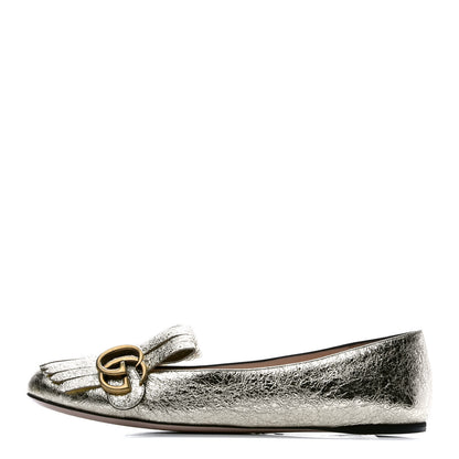 Gucci Galassia GG Marmont Fringe Flats 38 Platino 1 of 9