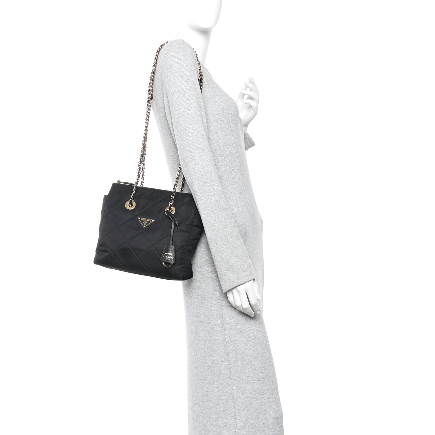 Prada Re-Nylon Impuntu Quilted Re-Edition 1995 Chaine Small Tote Bag Black 2 of 9