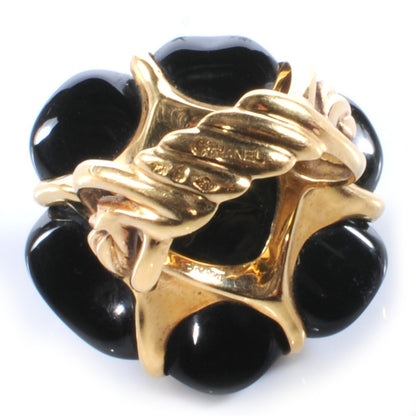 Chanel 18K Yellow Gold Ceramic Camellia Cachlonj Ring 8 Black 6 of 6