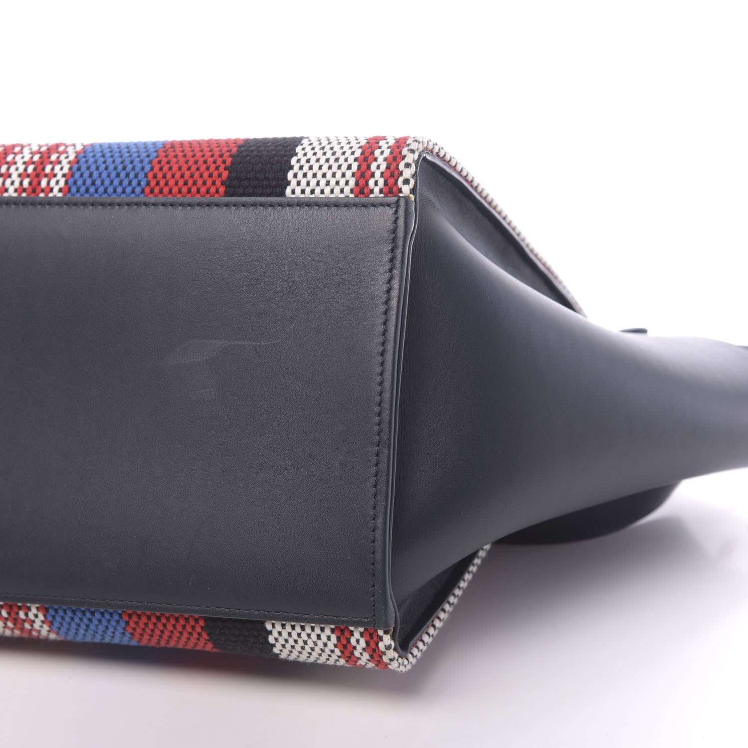 Celine Smooth Calfskin Textile Striped Medium Trapeze Navy Blue 10 of 17
