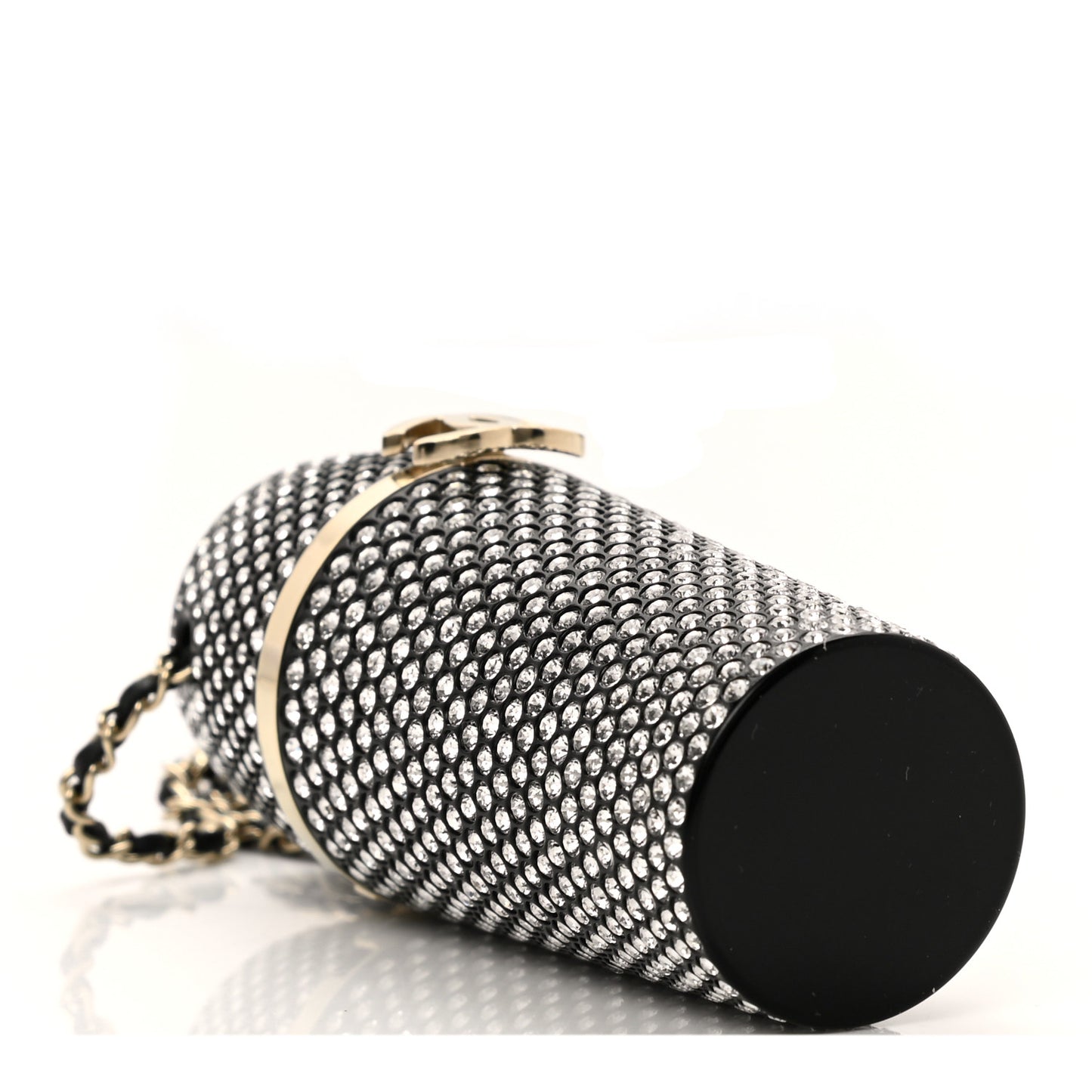 Metal Resin Lambskin Crystal Lipstick Case Long Necklace On Chain Silver Black Gold