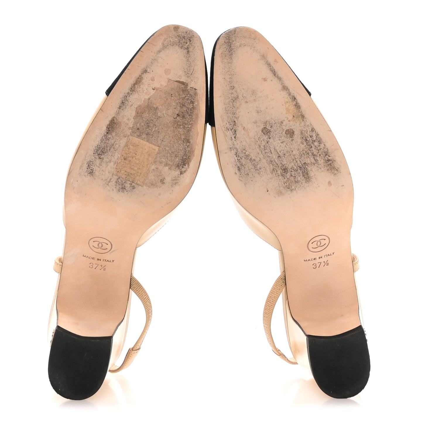Goatskin Grosgrain Cap Toe CC Slingback Pumps 37.5 Beige Black