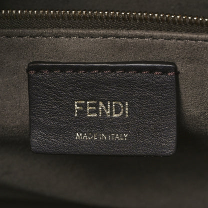 Fendi Glazed Fabric Vitello Century Plexiglass FF 1974 Stamp Patch Medium Runaway Shopper Tote Mogano Panna Black 6 of 14