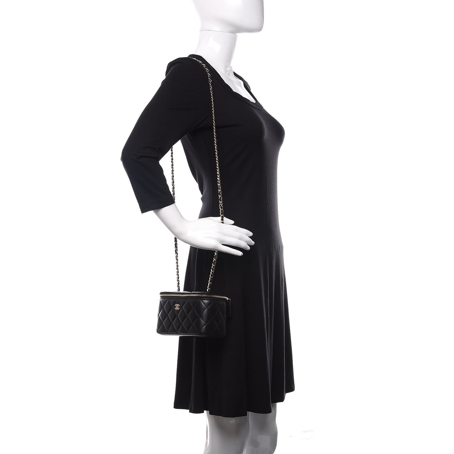 Lambskin Quilted Small Vanity Case With Chain Black