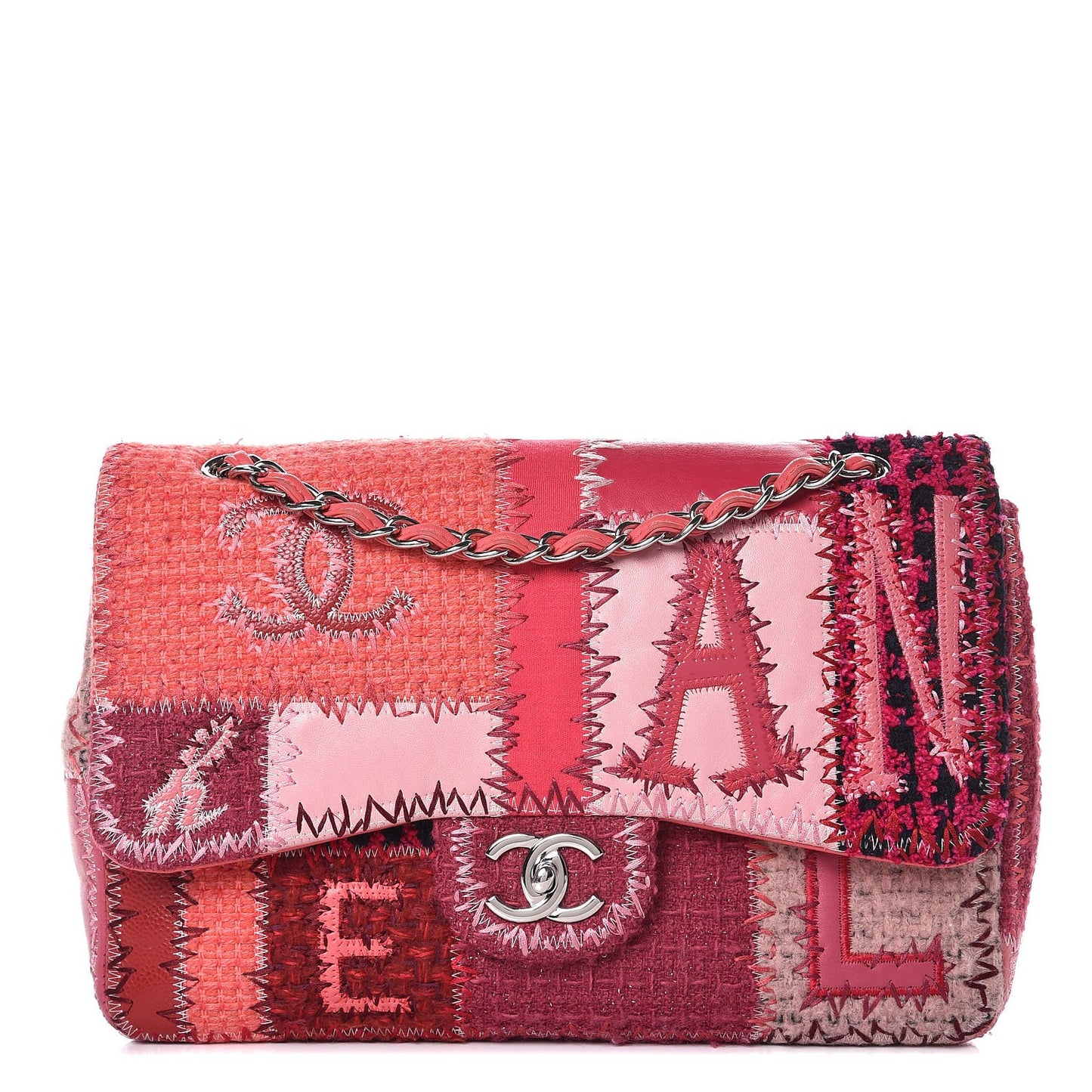 Tweed Patchwork Jumbo Single Flap Pink