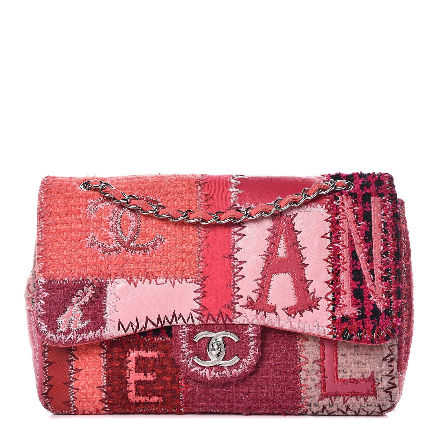 Chanel Tweed Patchwork Jumbo Single Flap Pink 1 of 12
