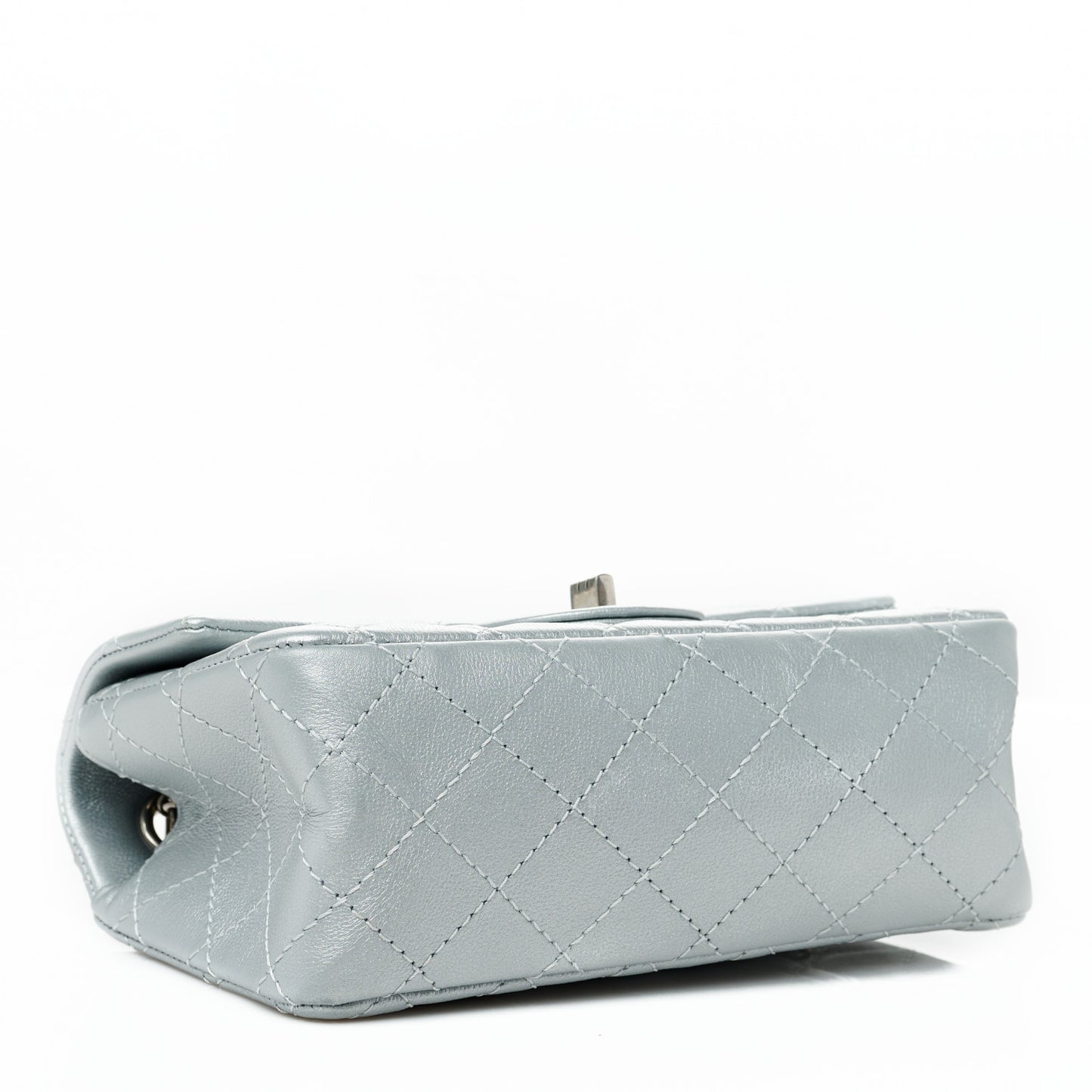 Metallic Grained Calfskin Quilted 2.55 Reissue Mini Flap Silver