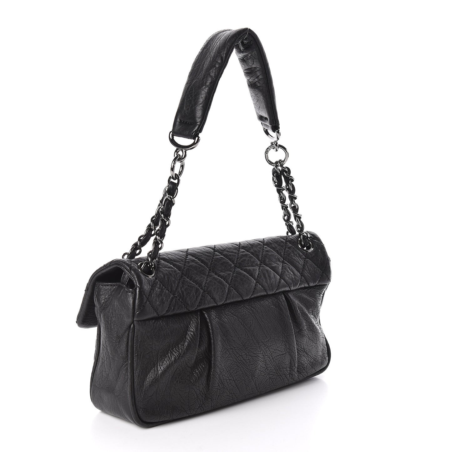 Distressed Lambskin Lady Braid Flap Black