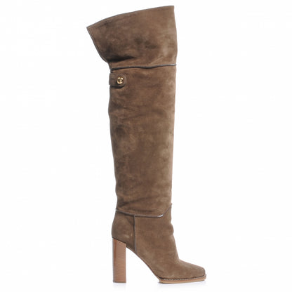 Louis Vuitton Suede Over The Knee Heeled Boots 38.5 Tan 3 of 10