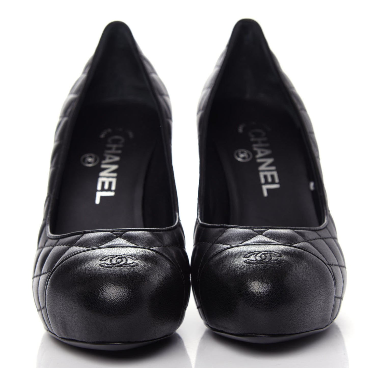 Lambskin Quilted CC Cap Toe Pumps 35.5 Black