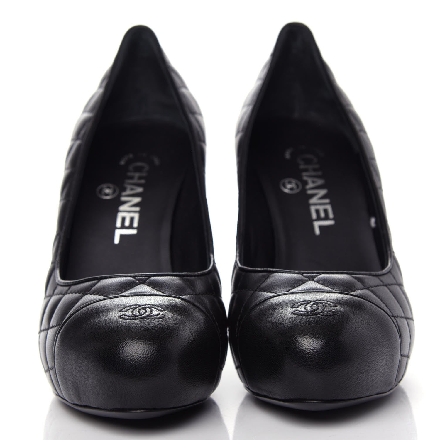 Chanel Lambskin Quilted CC Cap Toe Pumps 35.5 Black 2 of 12