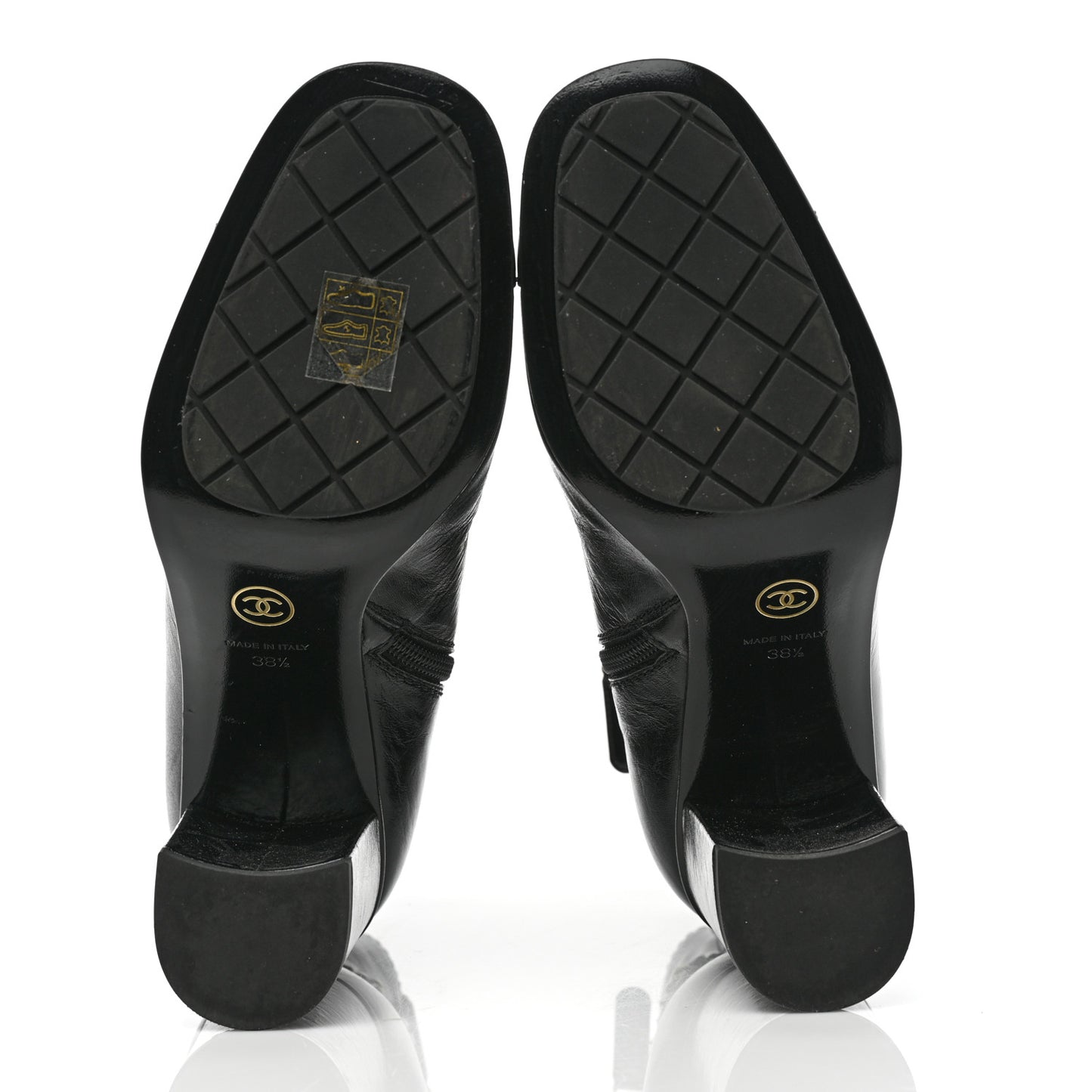 Crumpled Calfskin Cap Toe Chain Short Boots 38.5 Black