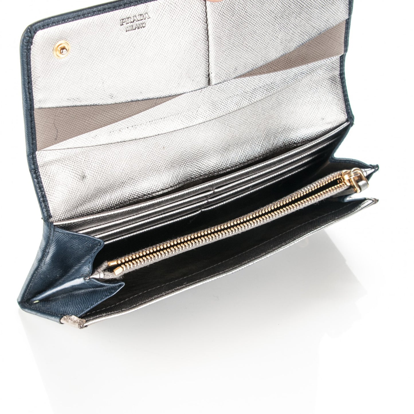 Saffiano Bi-Color Metal Continental Flap Wallet Blue