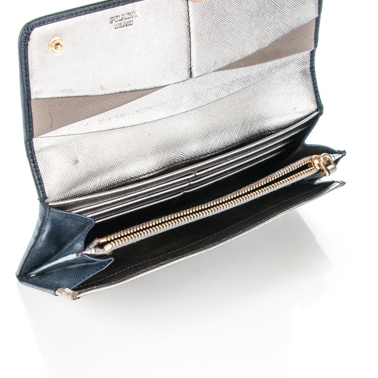 Prada Saffiano Bi-Color Metal Continental Flap Wallet Blue 5 of 7