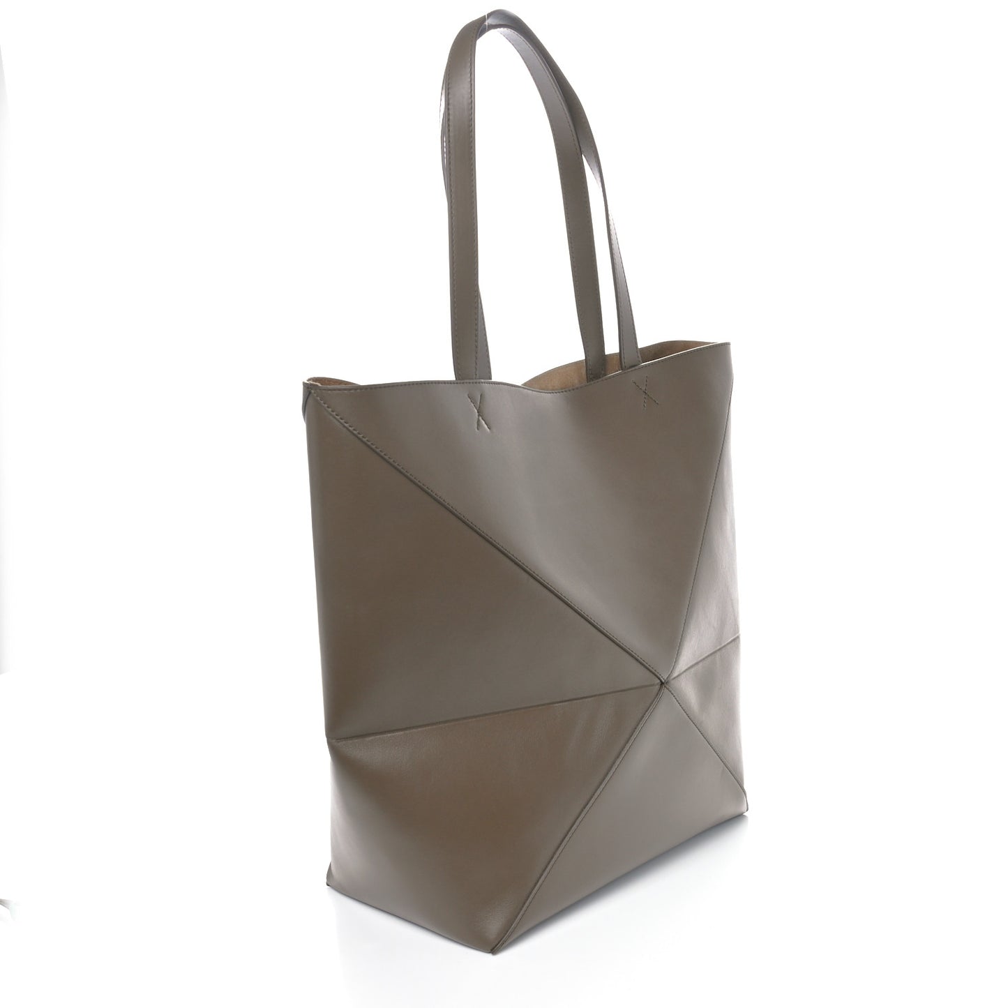 Shiny Calfskin Medium Puzzle Fold Tote Umber