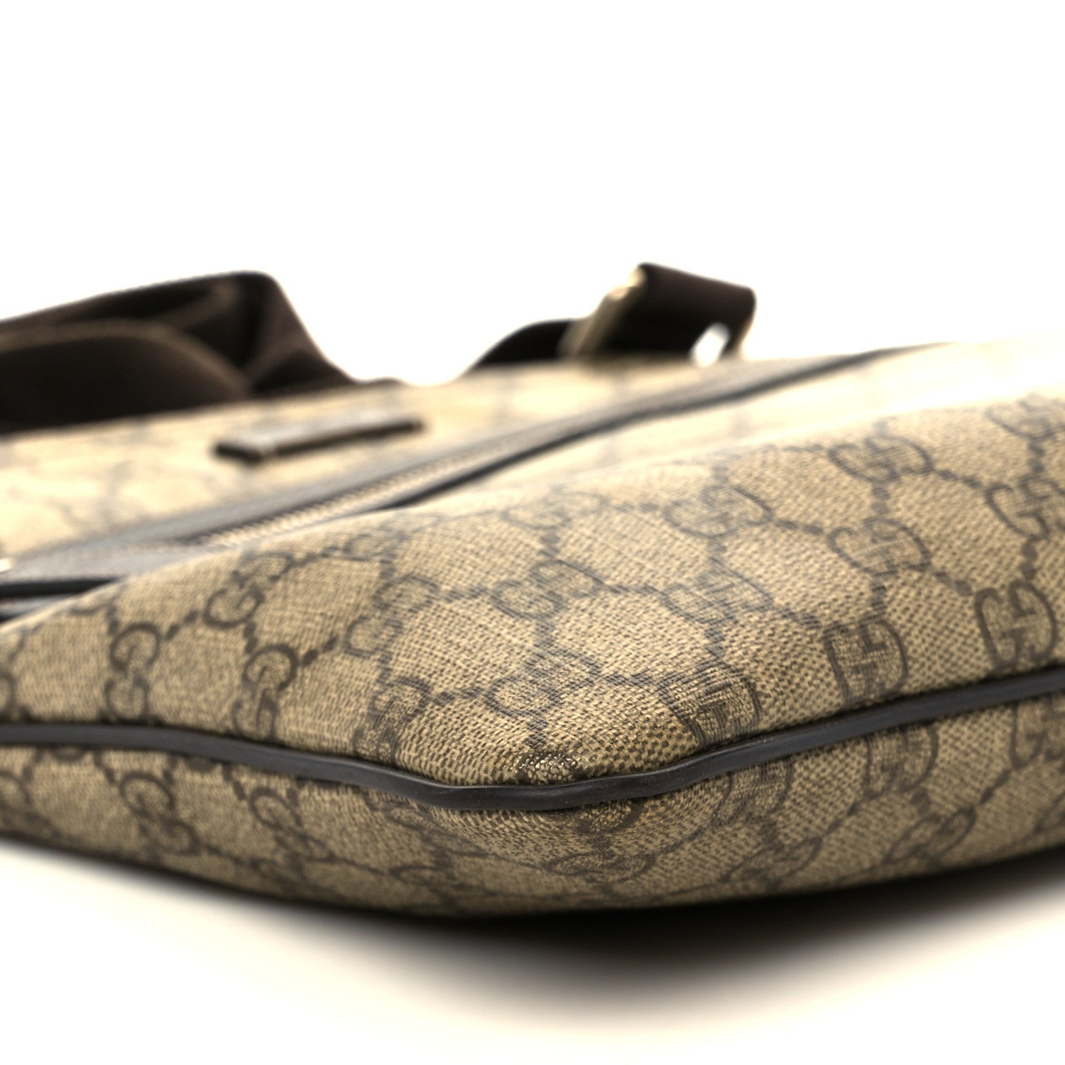 Gucci GG Supreme Monogram Selleria Calfskin Small Flat Side Zip Messenger Bag Beige Ebony Cocoa Dark Chocolate 10 of 12