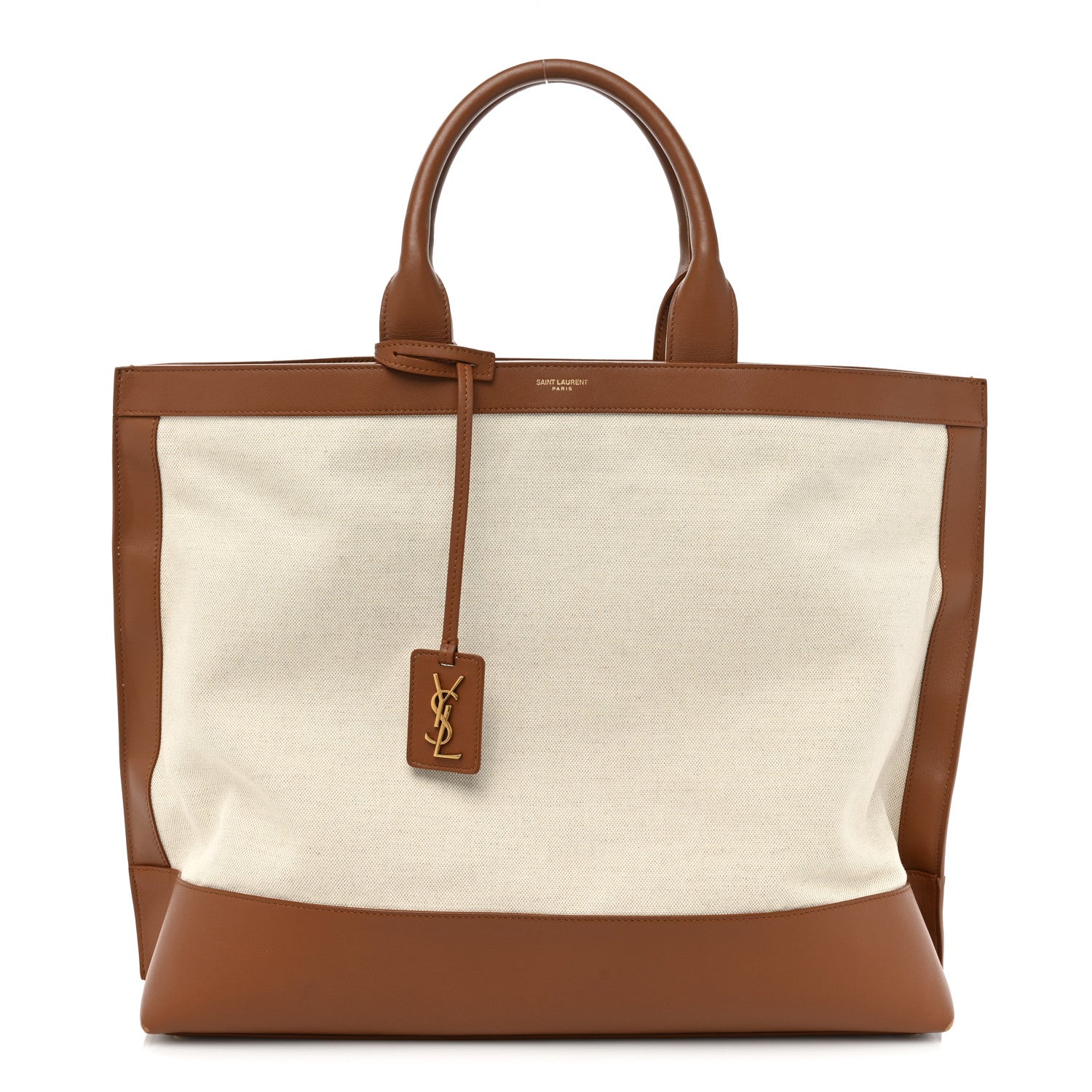 Saint Laurent Calfskin Linen Two Tone Cabas Tote Beige 1 of 21